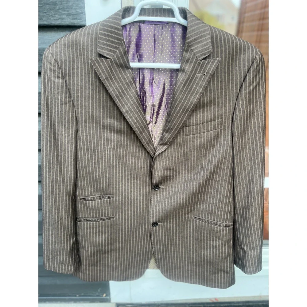 Earvin Magic Johnson Signature Brown Pinstripe Blazer Italian Cloth 44L